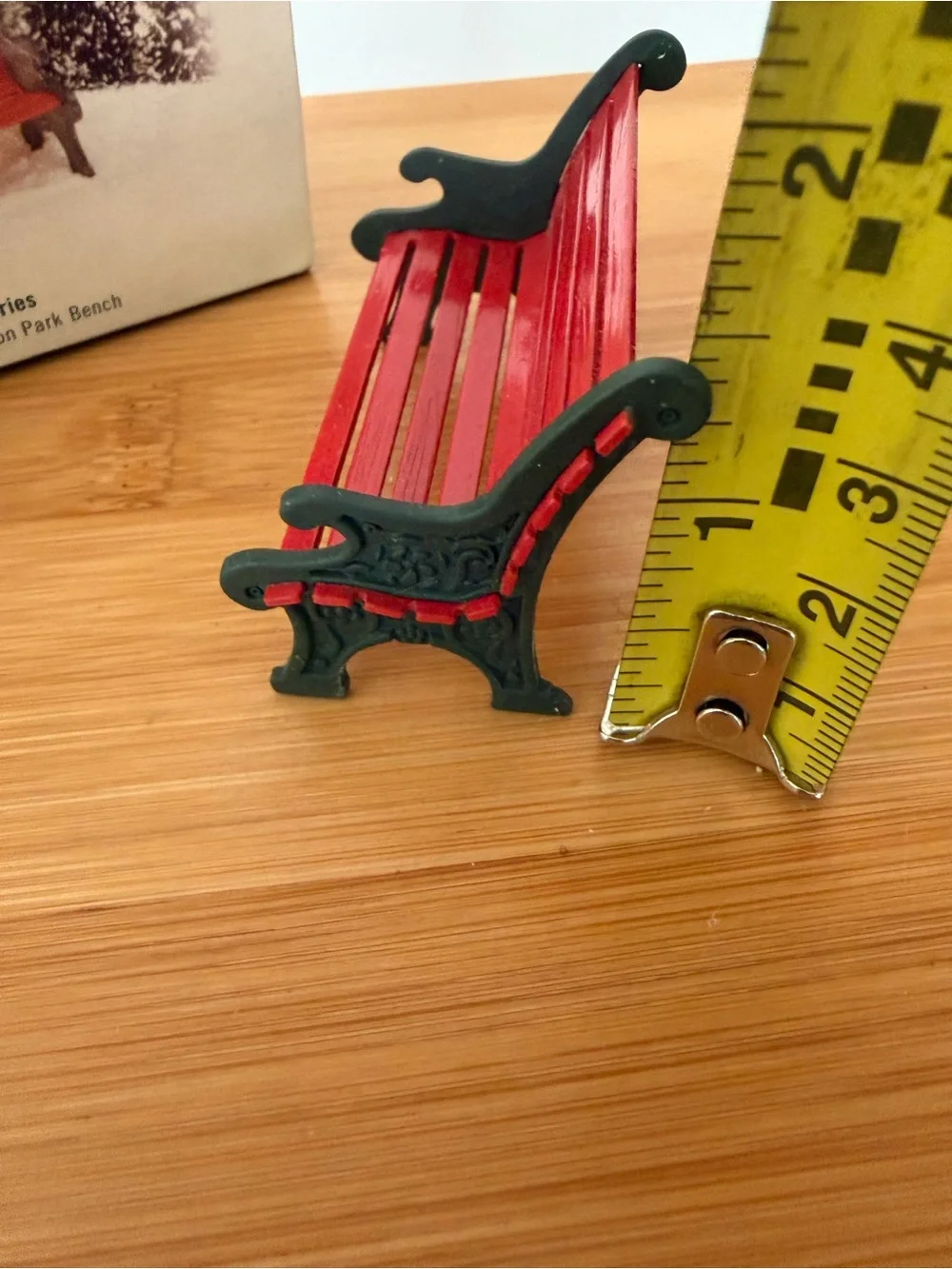 Vintage Department 56 Miniature Red Wrought Iron Park Bench Green Sides. 1999